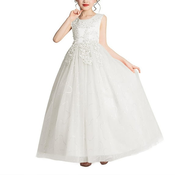 Little/Big Girls Embroidery Lace Bridesmaid Dress Flower Kid Wedding Ball Gown Kids Princess Pageant Evening Long Dresses