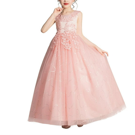 Little/Big Girls Embroidery Lace Bridesmaid Dress Flower Kid Wedding Ball Gown Kids Princess Pageant Evening Long Dresses
