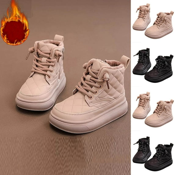 Little and Big Girls' Faux Fur Boots Fleece Lined Slip-On Boots Soft Sole Comfortable Footwear Warm Boots Toddler Shoes Solid Color Breathable Winter Fashion Footwear