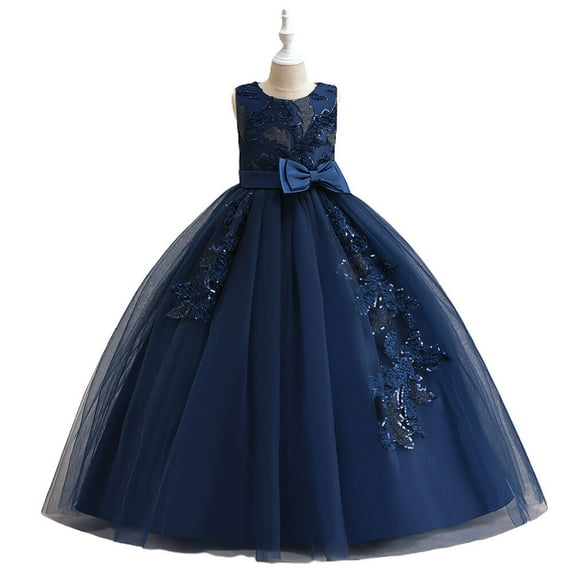 Little Big Girls Flower Dress Sleeveless Bowknot Wedding Pageant Dance Gown for 4-14Y