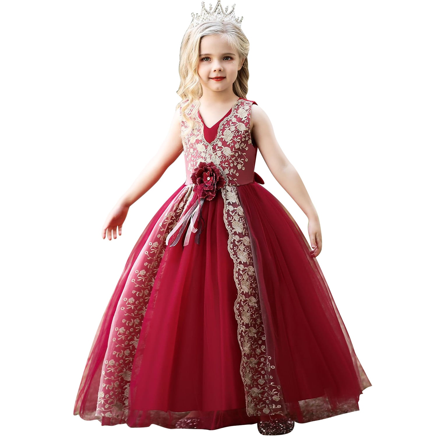 Little & Big Girls Flower Waist Long Pageant Princess Dress Q534 Size 7 ...