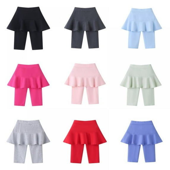 Little/Big Girls Footless Leggings with Ruffle Tutu Skirt Pants Stretchy Cotton Pantskirt Girls Skirt Leggings 3-11 Years