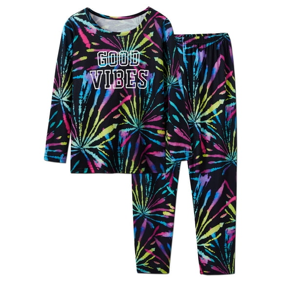 Little & Big Girls Long Sleeves & Pants Tie Dye Good Vibes Pajamas Kids PJ Set Sleepwear Size 10