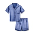 thumbnail image 1 of Beezizac Little & Big Girls Pajama Set Size 16 - Navy Blue Satin Silky Cute Summer Shorts Outfit, 1 of 7