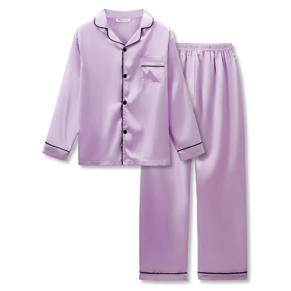 Topgal Little & Big Girls Pajama Set Size 8 - Lilac Satin Silky Cute Long Sleeve & Pants Outfit