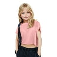 thumbnail image 1 of Little / Big Girls Short Sleeve T Shirts Solid Color Backless Blouse Plain Cotton Tops for Kids 2-13T Pink 9-10 Years, 1 of 6