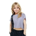 thumbnail image 1 of Little / Big Girls Short Sleeve T Shirts Solid Color Backless Blouse Plain Cotton Tops for Kids 2-13T Purple 5-6 Years, 1 of 6