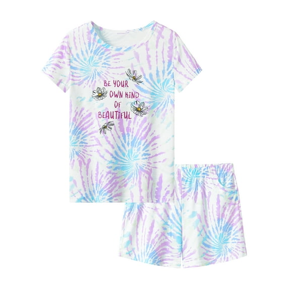 Little & Big Girls Summer Tie Dye Daisy Pajamas Kids PJ Set Sleepwear Size 16