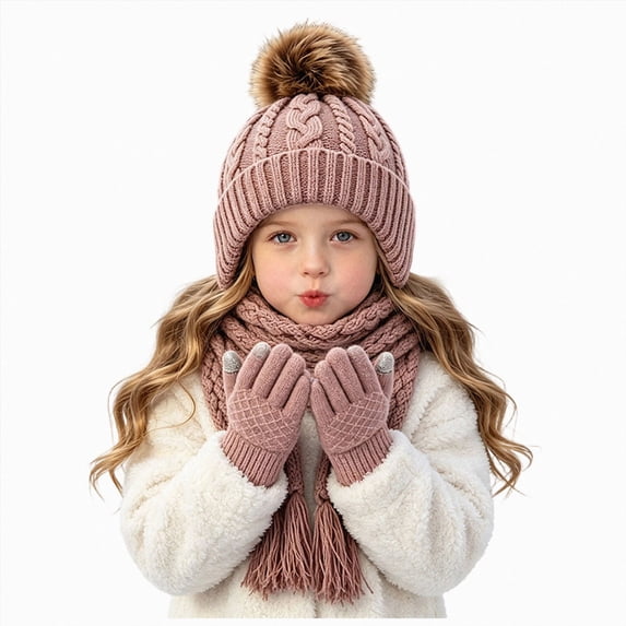 Little/Big Kids Winter Casual Hat Toddler Scarf and Glove Set with Knit Winter Hat