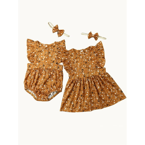 Little/Big Sister Baby Girl Kids Floral Romper Dress Matching Outfits