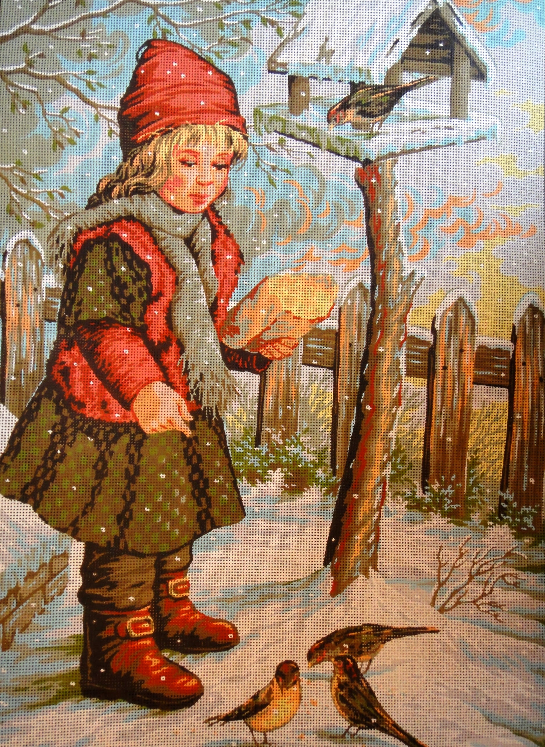 "Little Bird Feeder" Canvas for  Needlepoint Tapestry Gobelin  Embroidery Gobelin L  C912