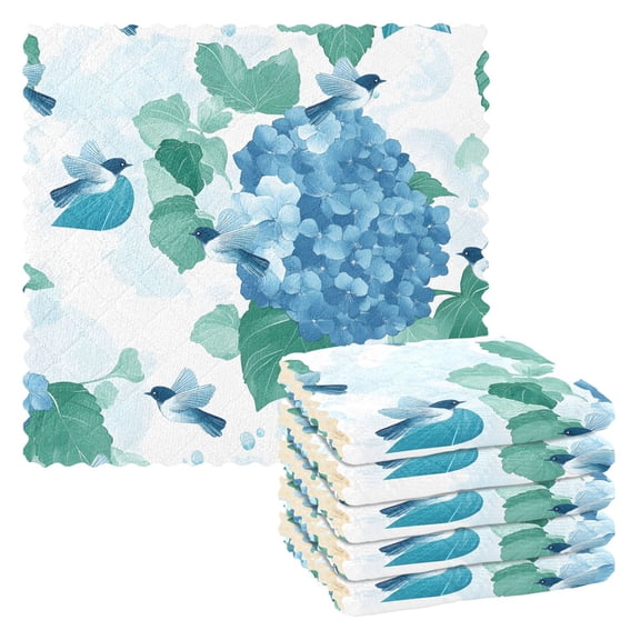 Little Bird Hydrangea Flower Kitchen Cloth Dish Towels for Drying Washing Absorbent Dish Rags Reusable soft kitchen dishcloth set 6 Pack