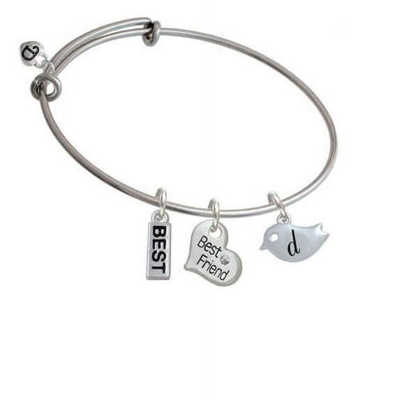 Little Bird Initial - D - Best Friend Heart Expandable Bangle Bracelet
