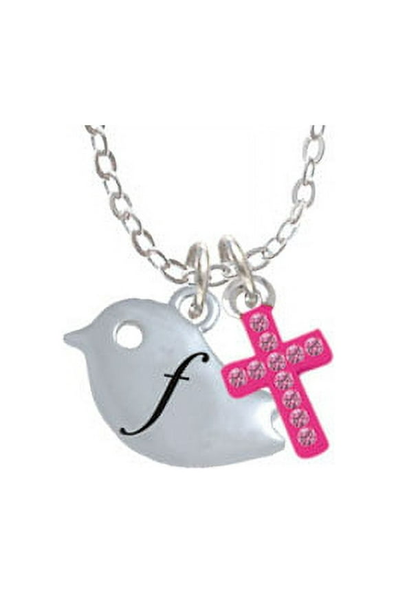 Little Bird Initial - F - - Hot Pink Crystal Cross Sophia Necklace, 18"+1"