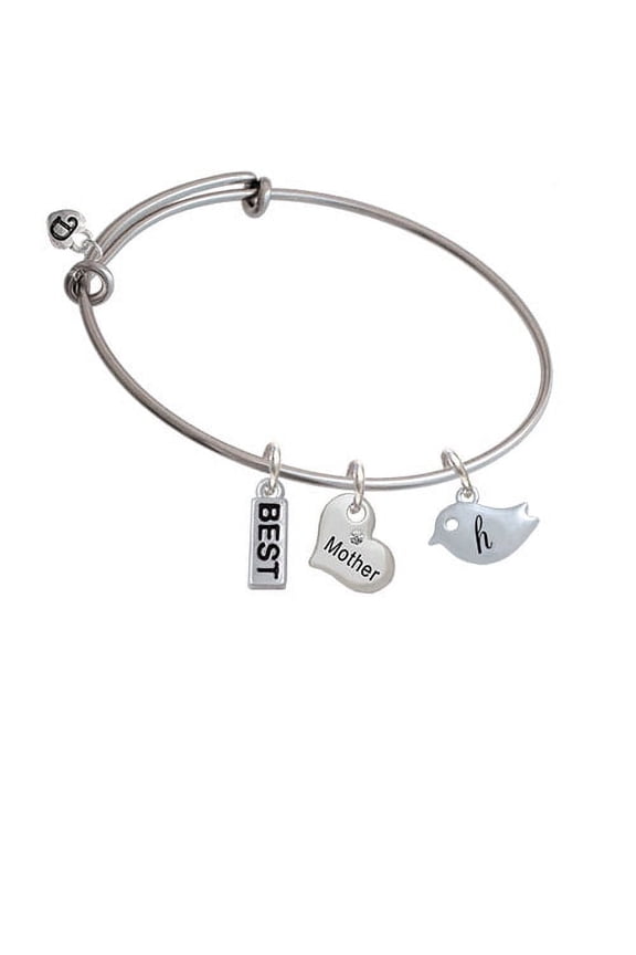 Little Bird Initial - H - Mother Heart Expandable Bangle Bracelet