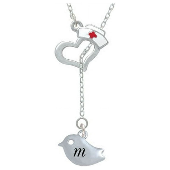 Little Bird Initial - M - Open Heart Nurse Hat Lariat Necklace