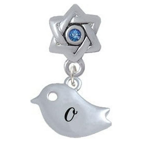 Little Bird Initial - O - Star of David with Blue Crystal Charm Bead