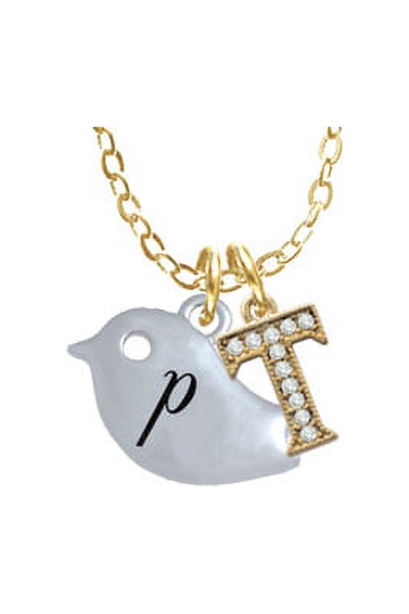 Little Bird Initial - P - T - Gold Tone Crystal Initial Sophia Necklace, 18"+1"