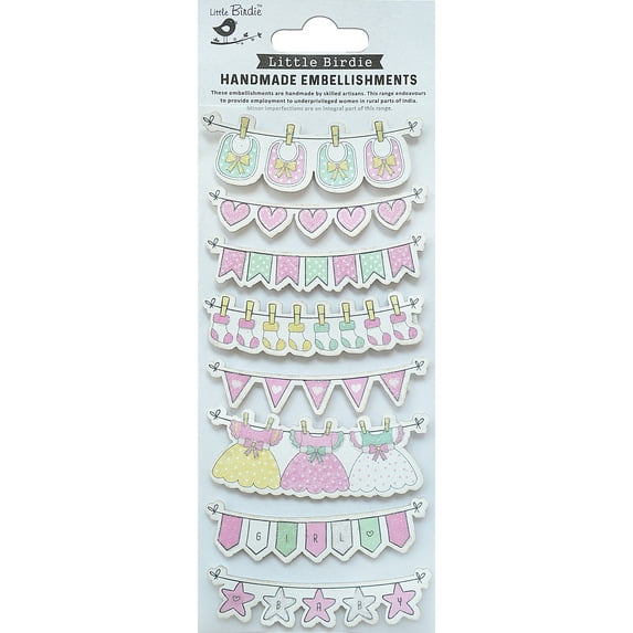 Little Birdie Baby Embellishments 8/Pkg-Socks And Bibs Pink