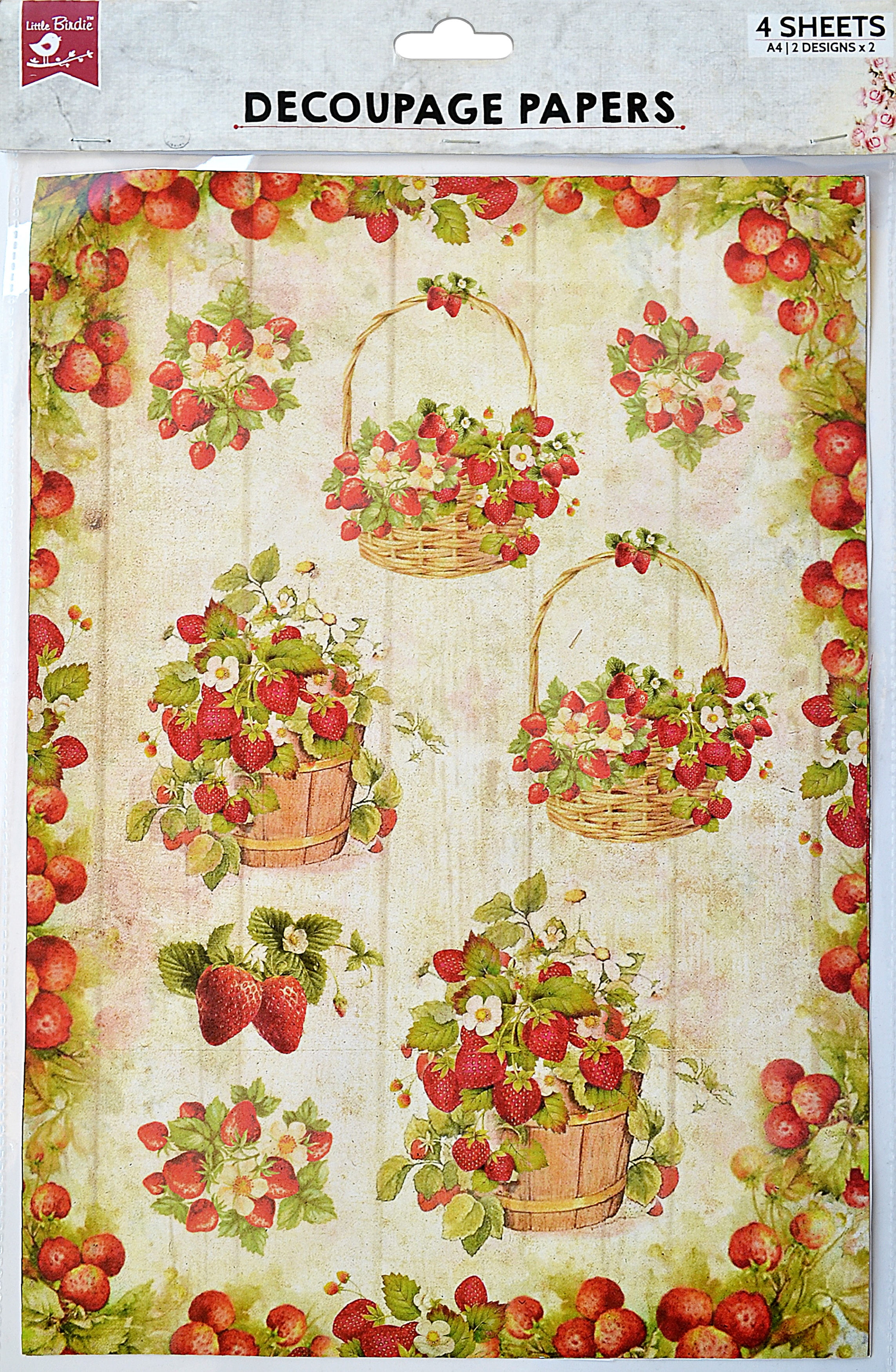 Little Birdie Decoupage Filament Paper A4 2/PkgStrawberry Treat