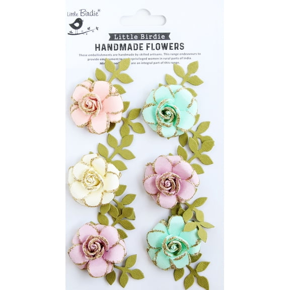 Little Birdie Pixie Rose Paper Flowers 6/Pkg-Fairy Garden