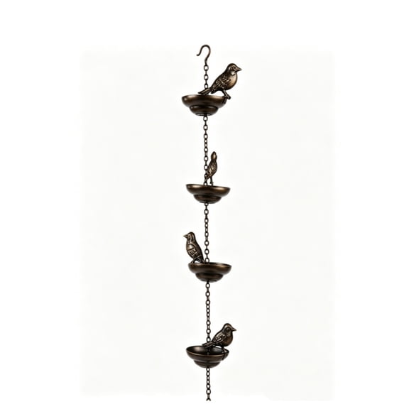 Little Birds Black Iron Wind Chime Rain Chain, 60cm/23.6" Retro Hanging Decor for Outdoor Garden Patio