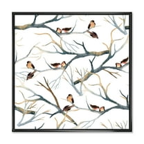 Little Birds Sitting On The Tree Branches I 16 in x 16 in Framed Painting Canvas Art Print, by Designart
