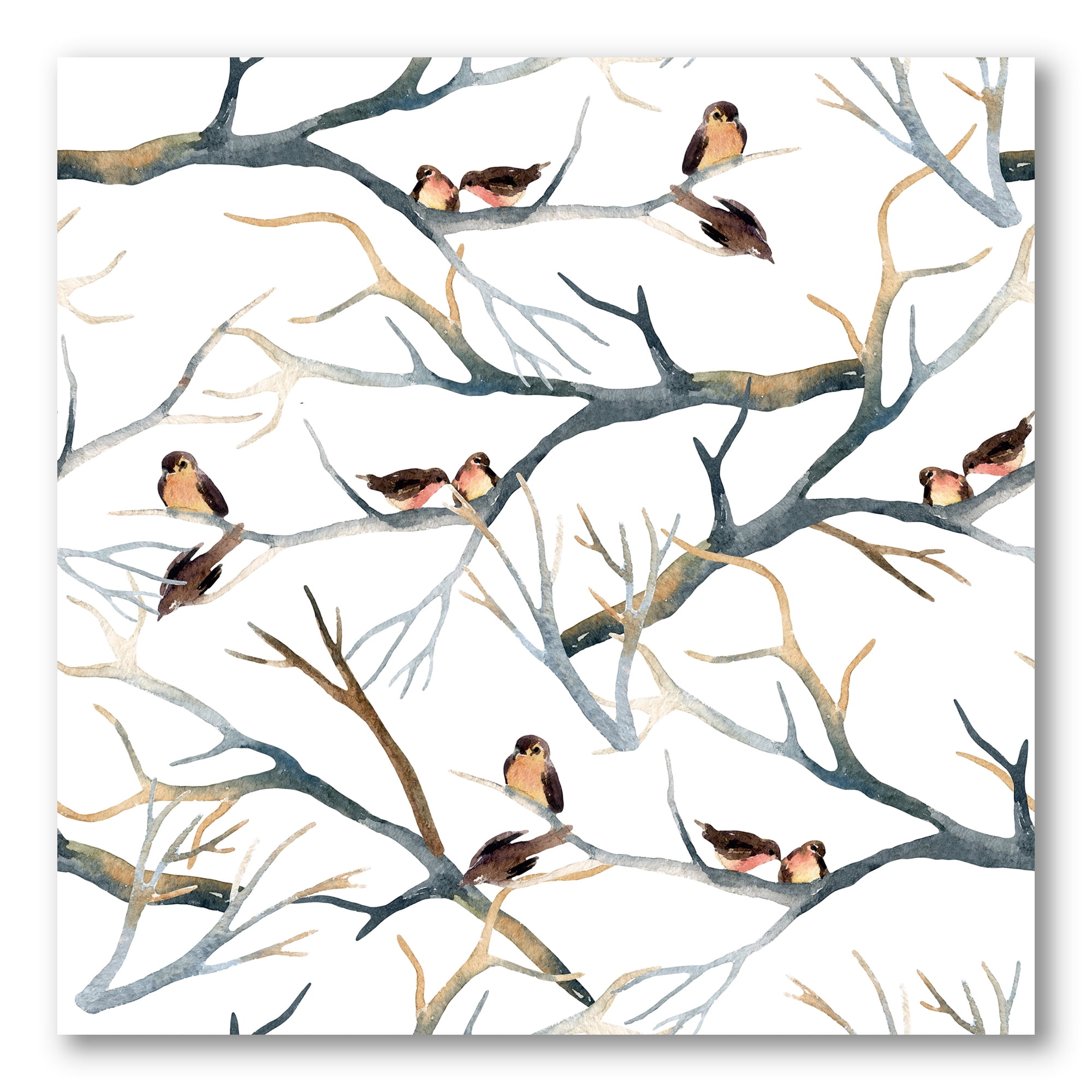 Little Birds Sitting On The Tree Branches I 30 in x 30 in Painting Canvas Art Print, by Designart