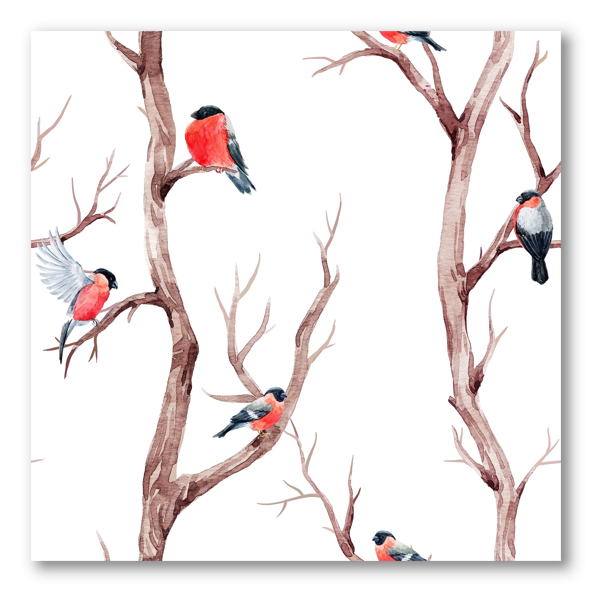 Little Birds Sitting On The Tree Branches III 30 in x 30 in Painting Canvas Art Print, by Designart