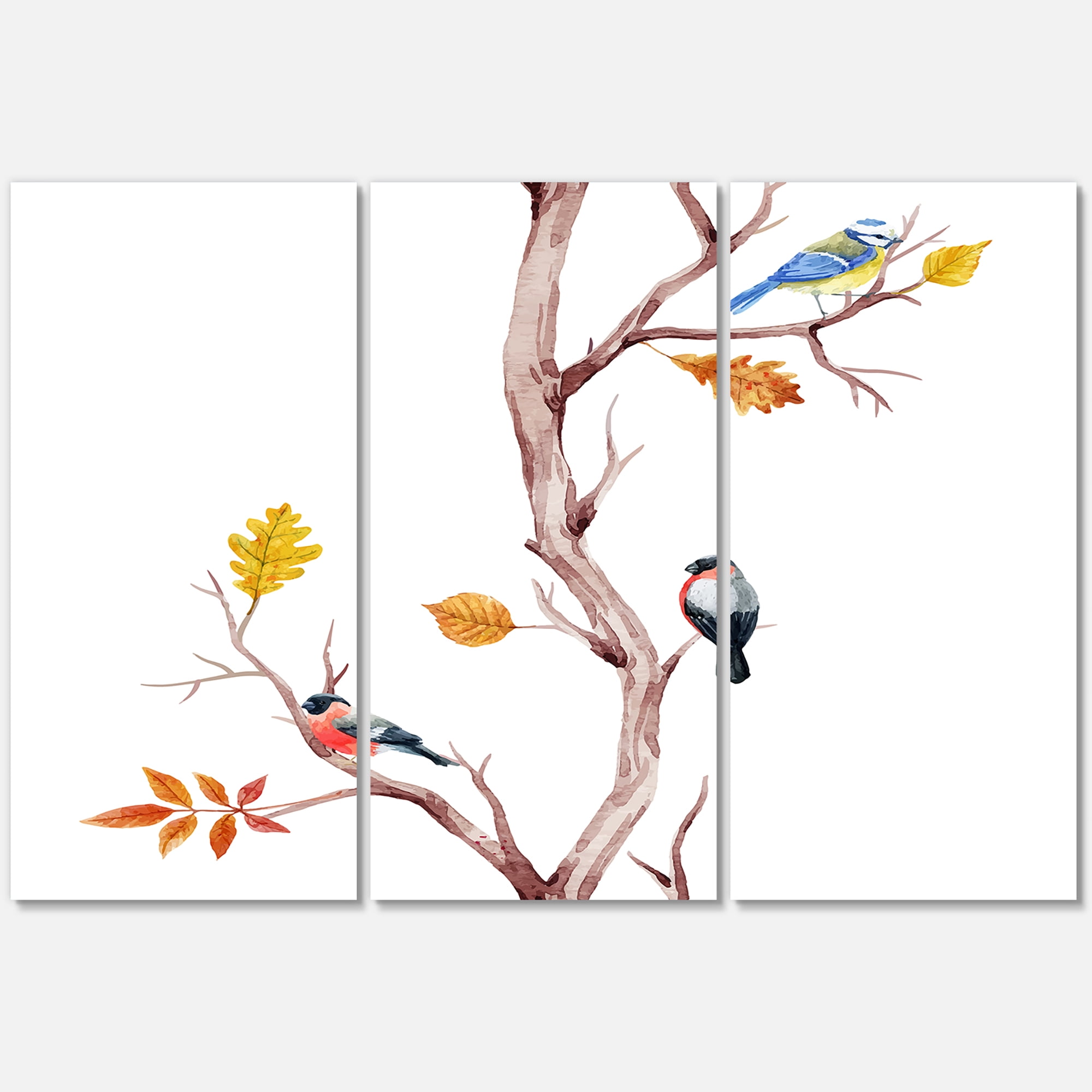 Little Birds Sitting On The Tree Branches IV 28 in x 36 in Painting Canvas Art Print, by Designart