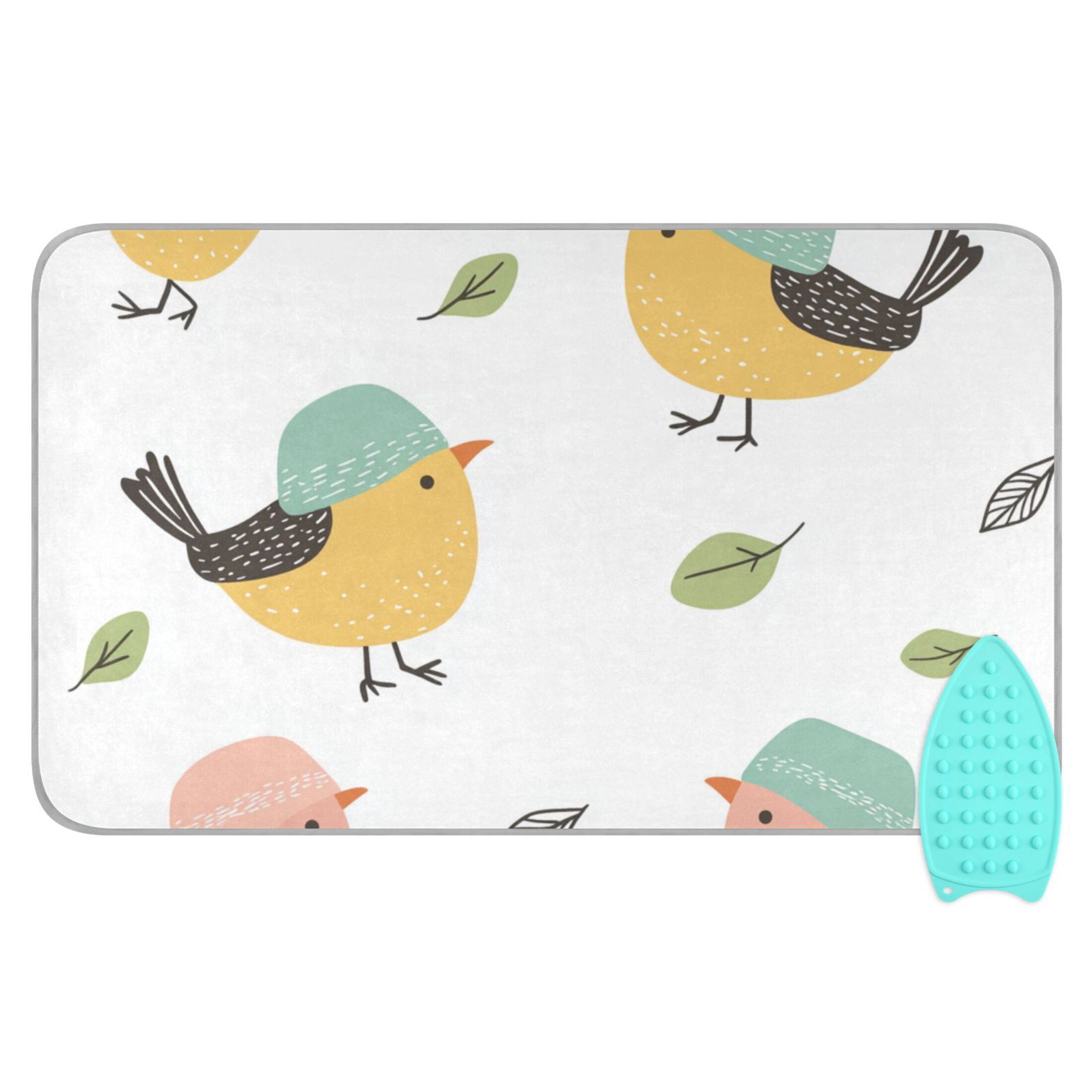 Little Birds with Hats Leaves Ironing Mat Blanket Portable Travel Ironing Pad Heat Resistant Pad 47.2" x 27.6”