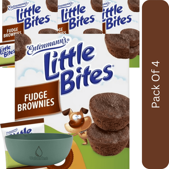 Little Bites Chocolate Fudge Brownies 5 Packs, Mini Brownies, 9.75 oz Box-4pk, With Olive Green Bowl By ValueNest