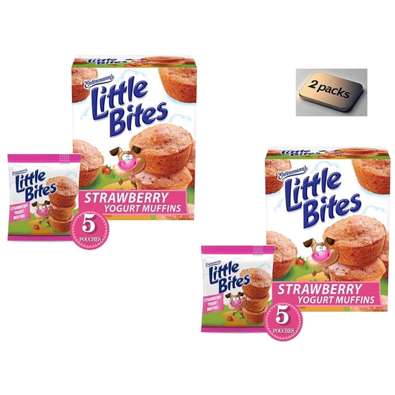 Little Bites Strawberry Yogurt Muffins, 5 packs, Soft Strawberry Mini Snack Cakes, 8.25 oz Box (2 Pack)