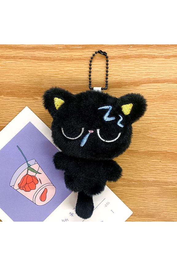 Little Black Cat Pendant Cartoon Plush Kitten Doll Charms With Beaded Chain Cuddly Cute Black Kitten Keychain For Boys Girls Gifts