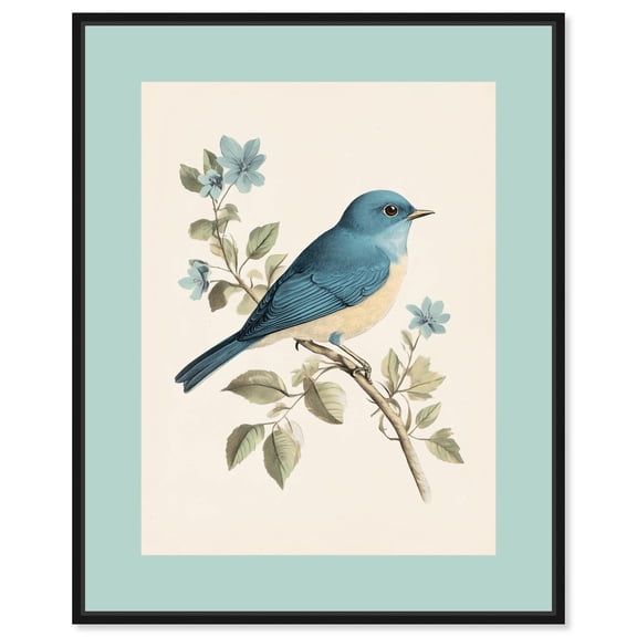 Little Blue Bird Canvas Print Botanical Art by Art Remedy, Black Frame, 30 x 36