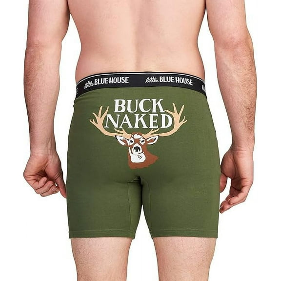Little Blue House Men's Funny Boxer Briefs, Buck Naked, Large
