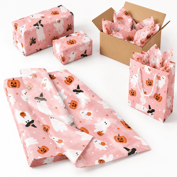 Little Boo 100 Sheet 14x20 Inch Gift Wrap Tissue Paper Pink Pumpkin Ghost Decor
