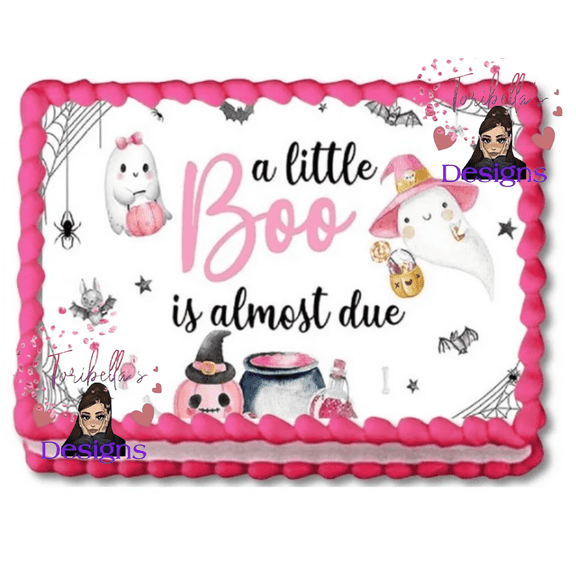 A Little Boo Is Almost Due Edible Image Edible Cake Topper Baby Shower Cake Decoration Edible Sticker Decal For 1/4 to 1/2 sheet Cake 10" by 8" rectangle You Add To Your Own Cake