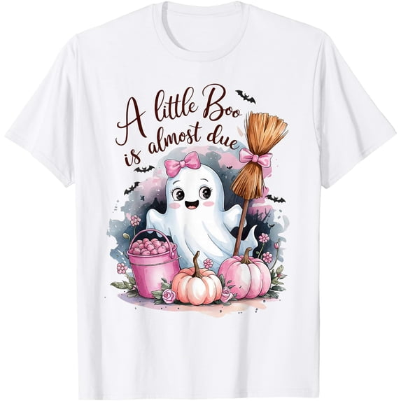 Little Boo Is Almost Due Halloween Theme Baby Shower T-Shirt, Vintage T-Shirt
