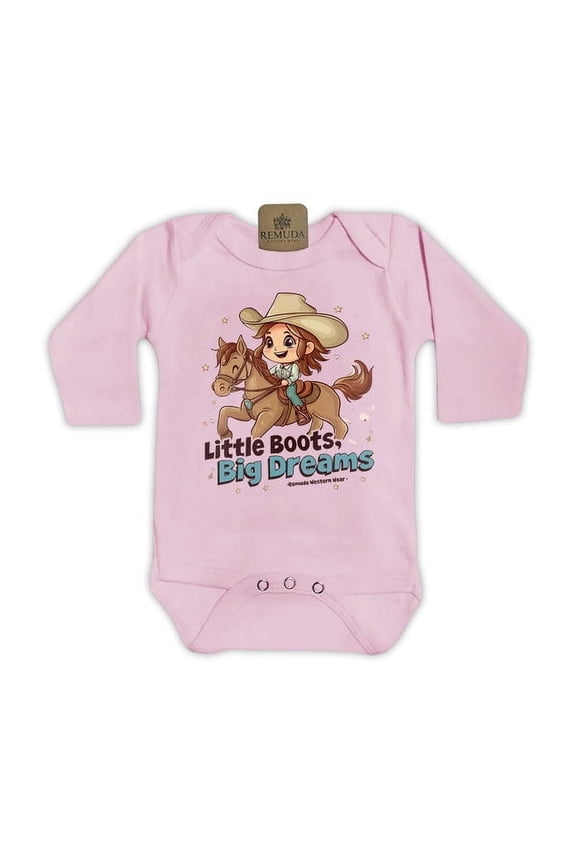 Little Boots, Big Dreams Infant Girls Western Cowgirl One Piece Romper