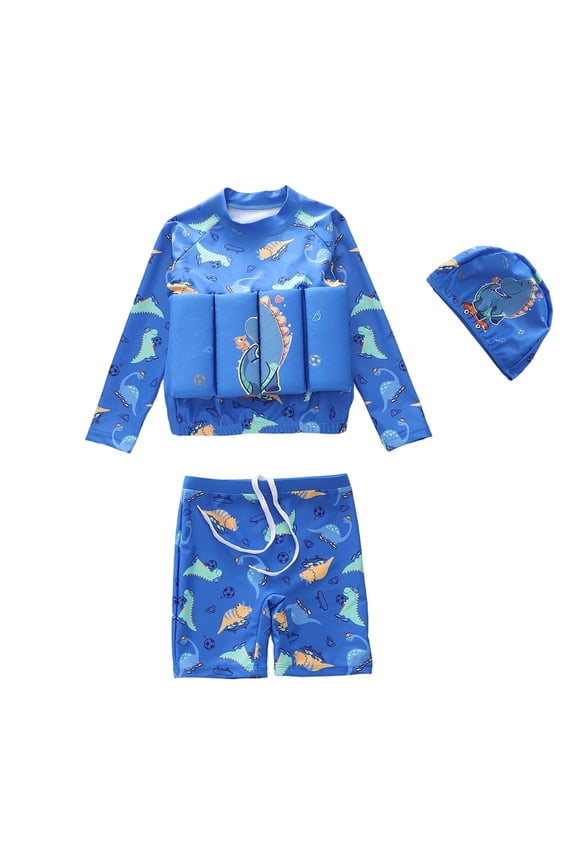 Little Boy Boys Surfing Rash Guard Bathing Suit Graphic Long Sleeve Swimsuit Upf 50+ Animal Print Two Piece With Shorts + Caps