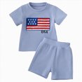thumbnail image 1 of Little Boy Clothes Set Toddler Baby Boy USA Flag Embroidery Ribbed Short Sleeve T-Shirt & Shorts 2-Piece Summer Outfit Toddler Boy Short Set, 1 of 9