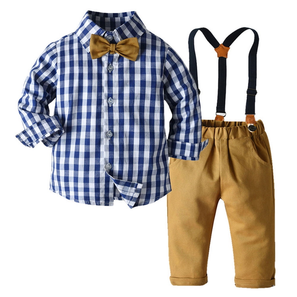 Little Boy Clothes Suits, Toddler Dress Shirt with Bowtie +Suspender