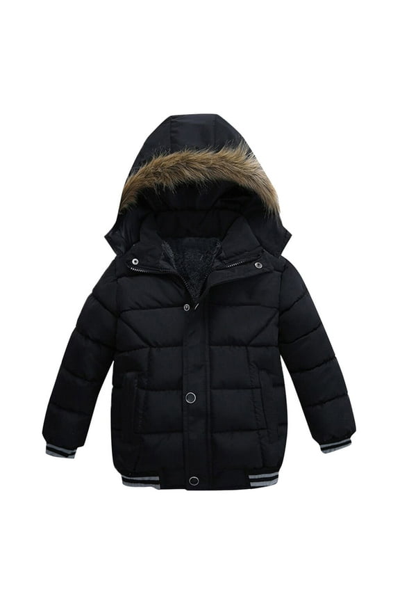 Little Boy Coats Jacket Children Hooded Fashion Kids Warm Outerwear for Boys Fall Winter Clothes Size 5-6T,Black