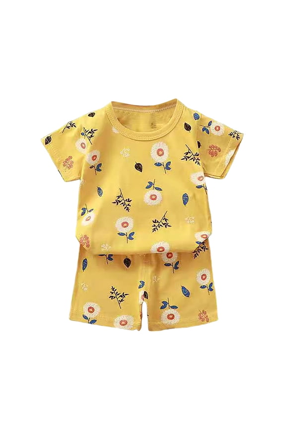 Little Boy Girl Nightwear Set Cartoon T-Shirt Shorts 3-4 Years 4-5 Years 5-6 Years Organic Cotton Easy Pull On Sleepwear Breathable Lightweight (5-6 Years,Light Yellow)