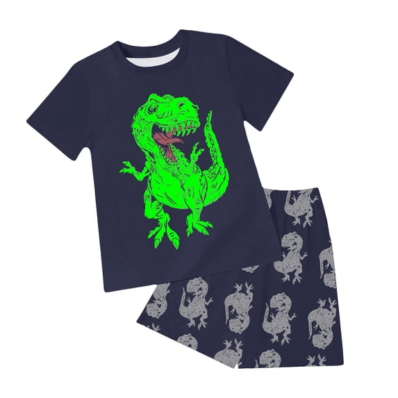 Little Boy Girl Nightwear Set Graphic Print Short Sleeve Top and Shorts Summer Beach Lightweight Fabric Matching Set Baby Shower Gift 0-36 Months (6-7 Years,Green)