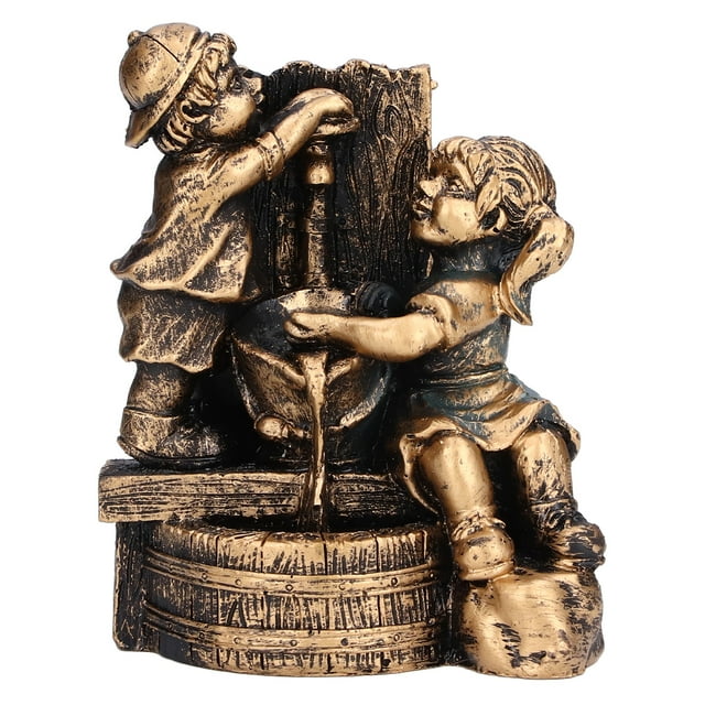 Little Boy Girl Playing Water Statue Standing Sculpture Resin Garden ...