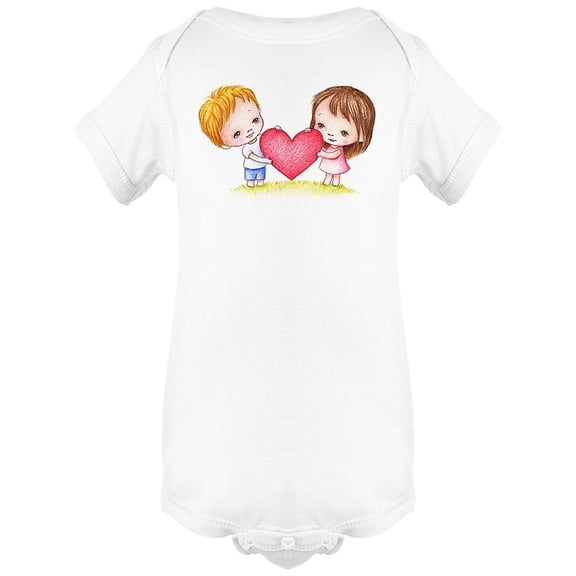 Little Boy & Girl Sharing Heart Bodysuit Infant -Image by Shutterstock,  Newborn