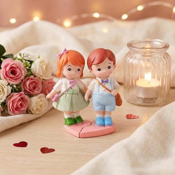 Little Boy and Girl Walking to School Lovely Miniature Statue Valentine Gift for Girlfriend Boyfriend Husband Wife Her Him | Valentine Decoration Items | Happy Birthday Cake Topper