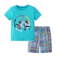 thumbnail image 1 of Little Boy Outfits Size 8 Cotton Summer Short Sleeve Cartoon Airplane T-Shirt and Short Set Two Piece Children's Suit Green,9-10Y, 1 of 2